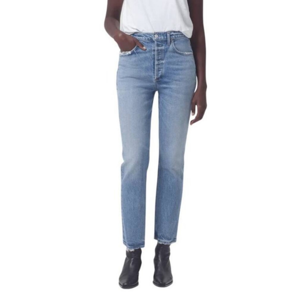 Agolde Women's Jeans Riley Crop 32 Button Fly High Rise Denim Stretch Boho